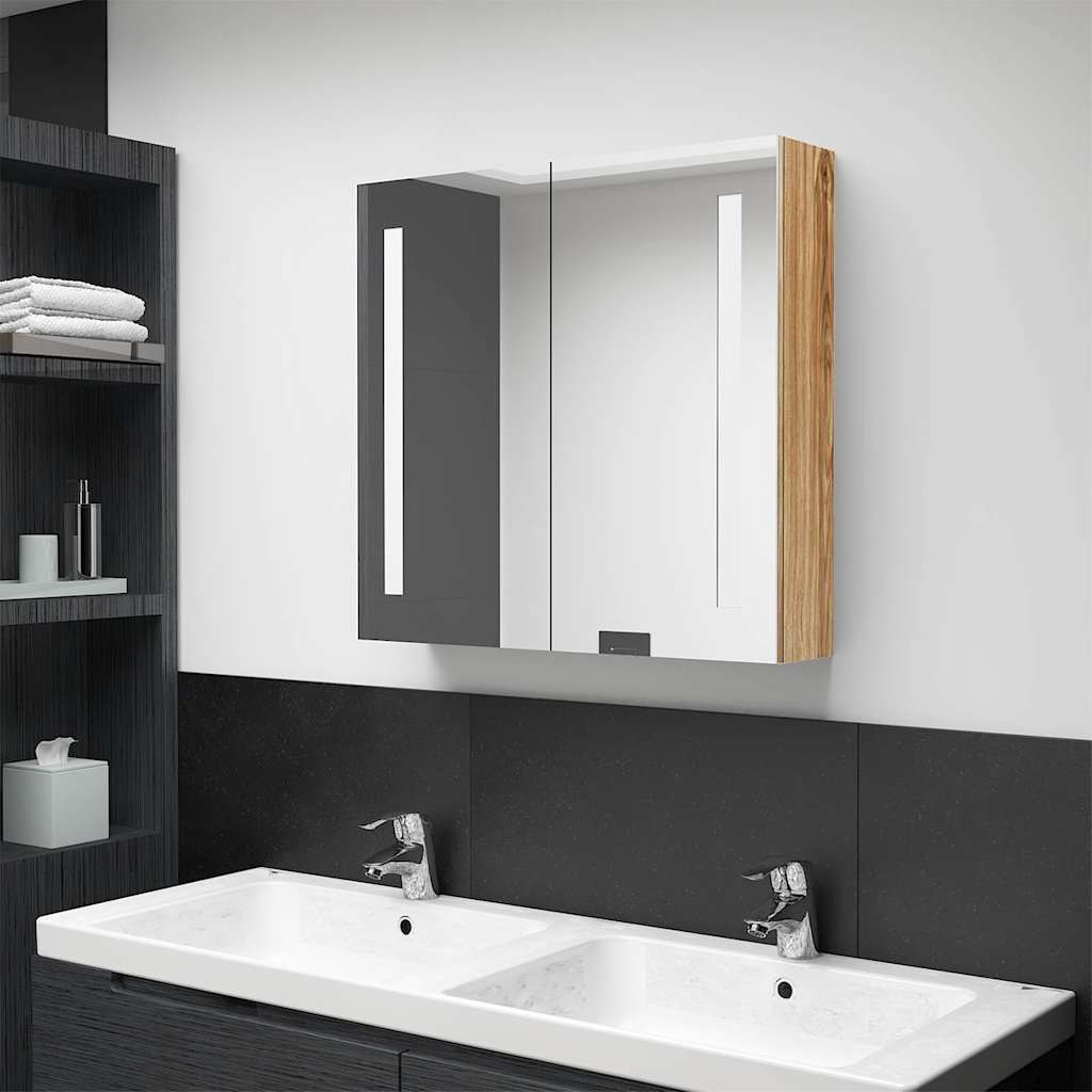 Vidaxl badkamerkast met spiegel en led 62x14x60 cm eikenkleurig