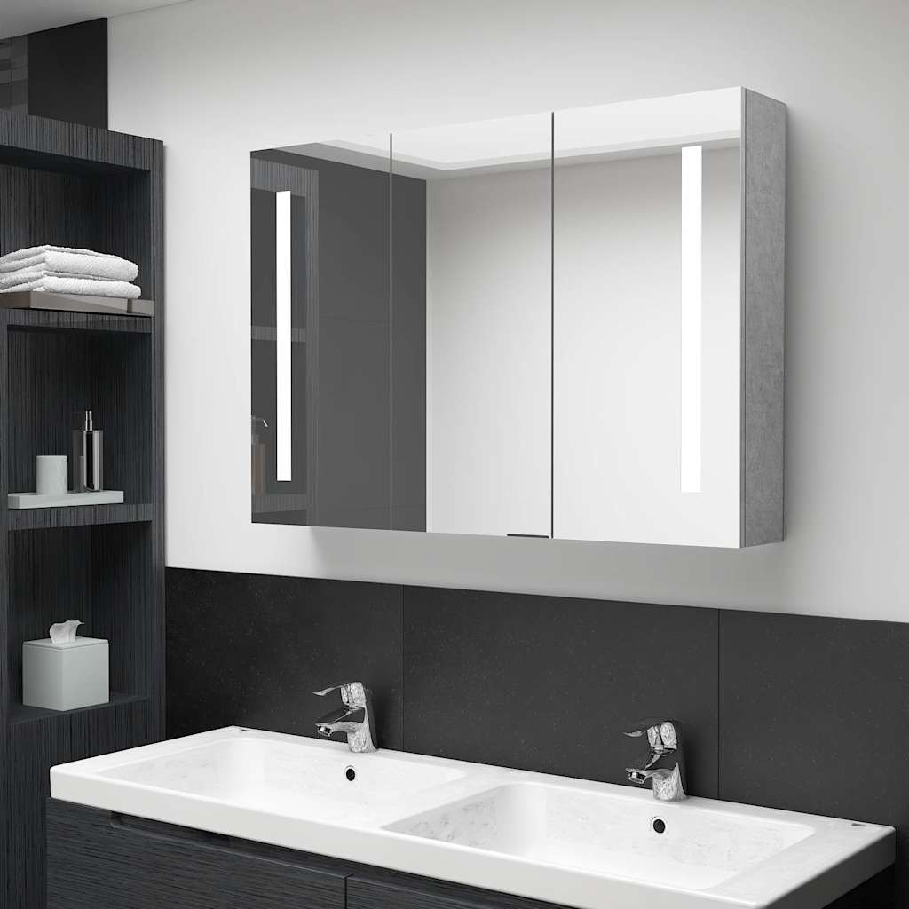 Vidaxl badkamerkast met spiegel en led 89x14x62 cm betongrijs