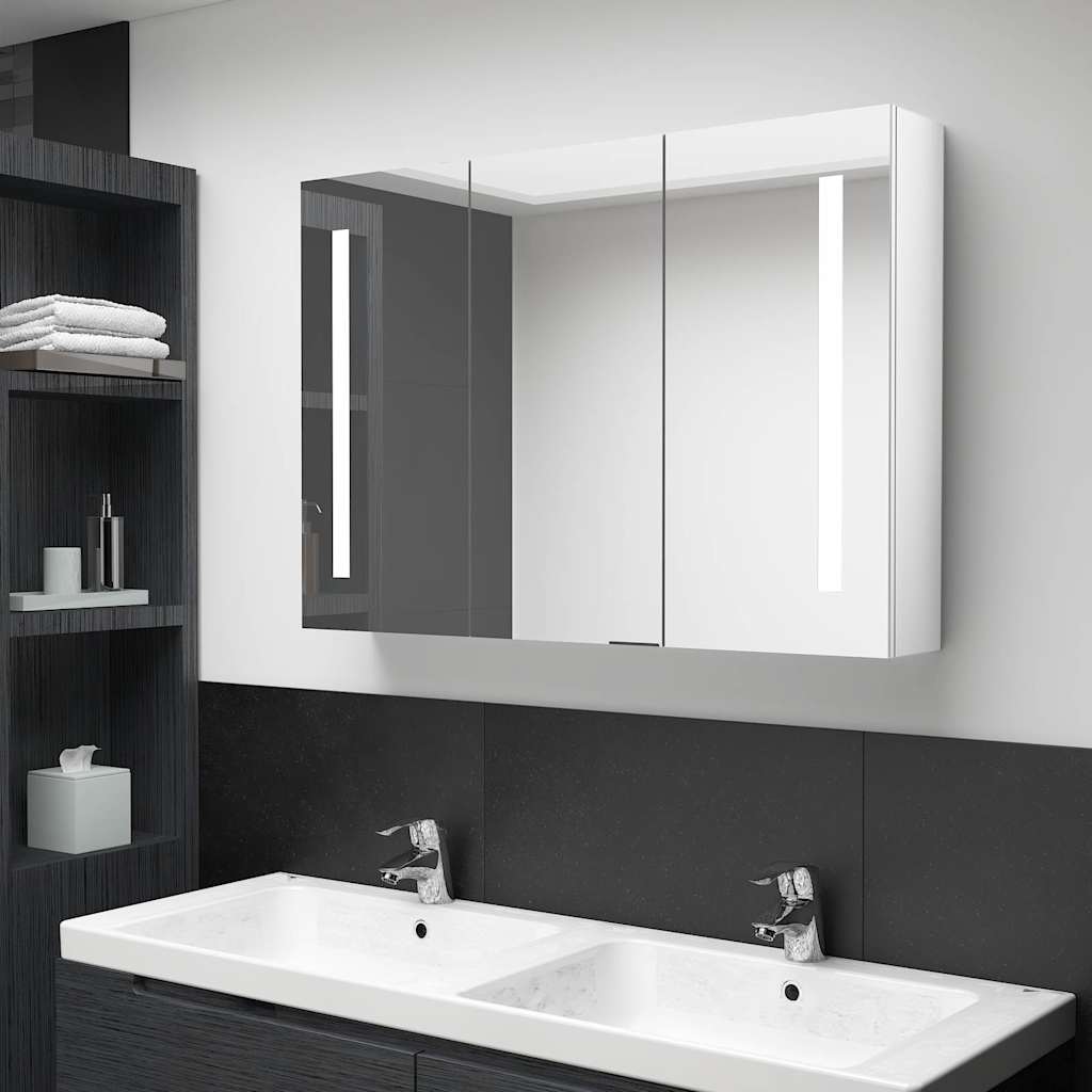Vidaxl badkamerkast met spiegel en led 89x14x62 cm glanzend wit