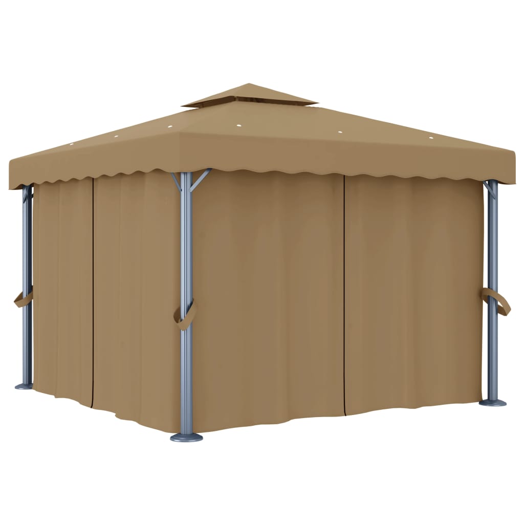 Vidaxl arbor with curtain 3x3 m aluminum taupe