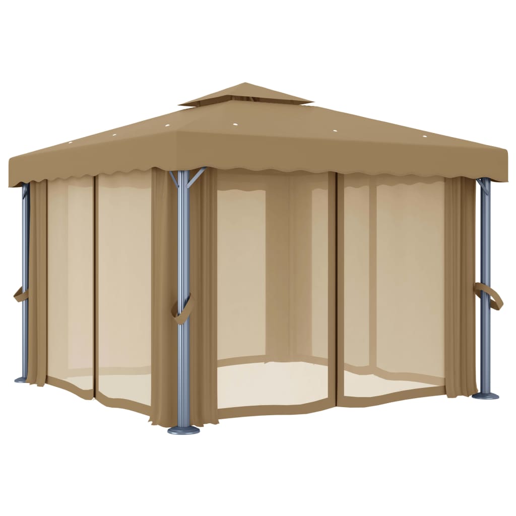 Vidaxl Arbor avec rideau 3x3 m en aluminium taupe