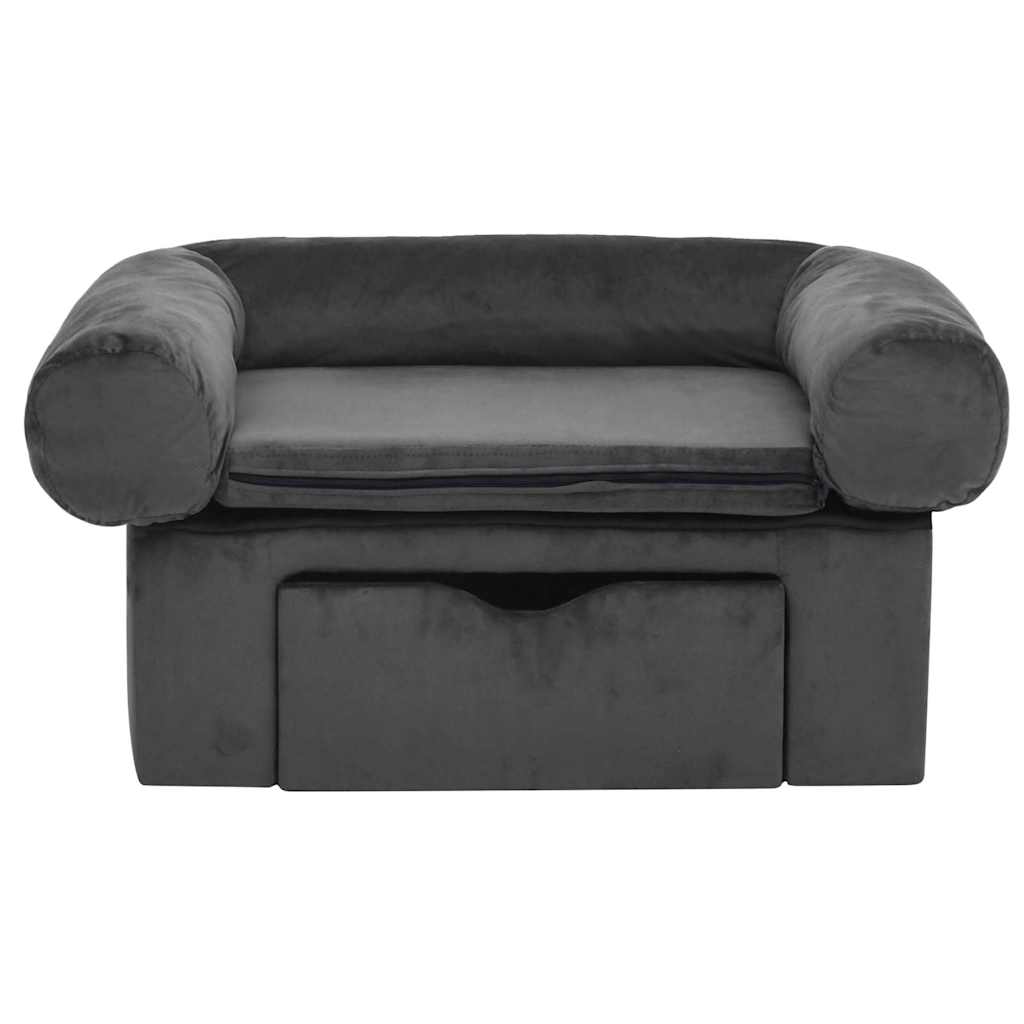 Vidaxl hondenbank met lade 75x50x38 cm pluche donkergrijs