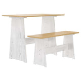 Vidaxl eettafel met bankje reine massief grenenhout honingbruin en wit