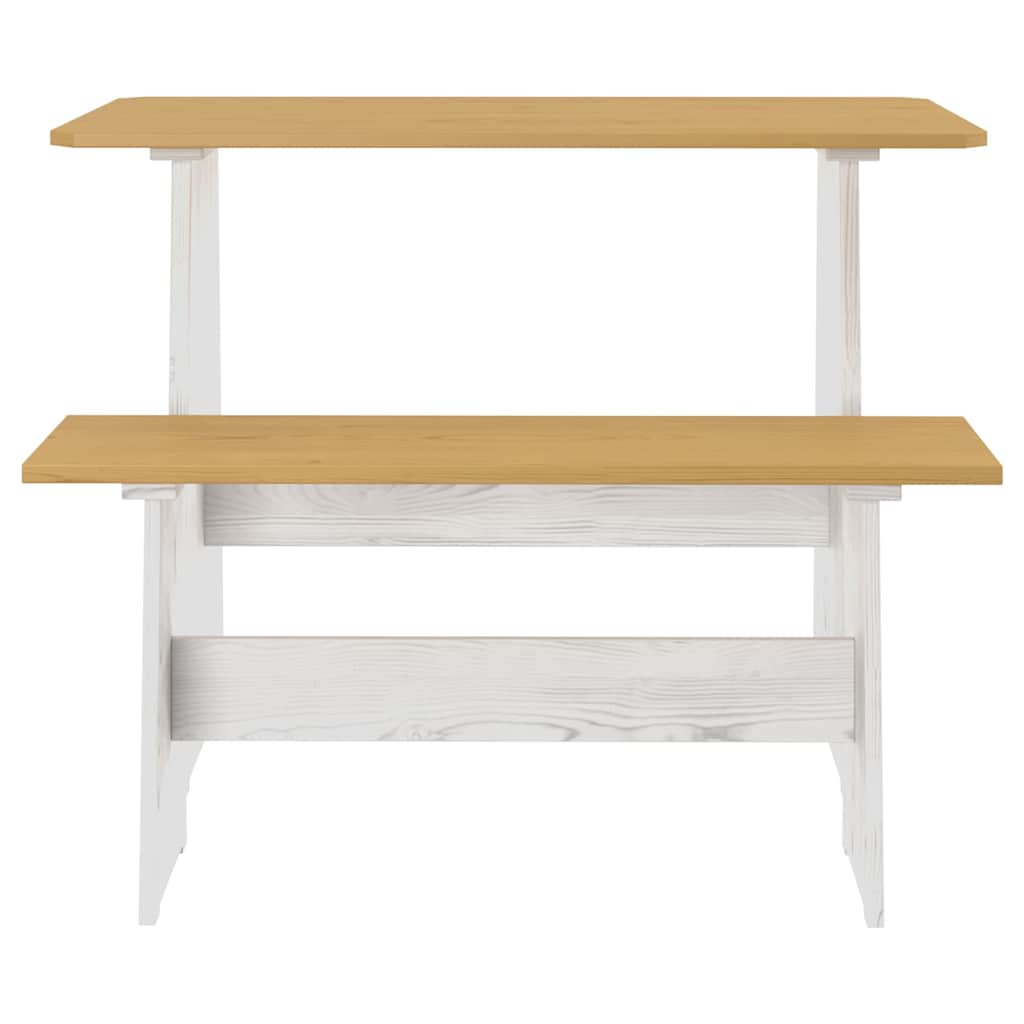 Vidaxl eettafel met bankje reine massief grenenhout honingbruin en wit