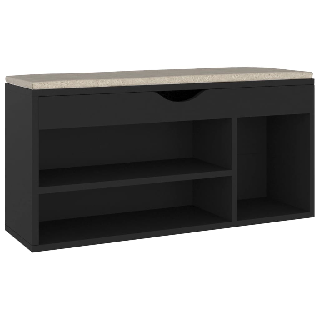 Vidaxl schoenenbank met kussen 104x30x49 cm bewerkt hout zwart