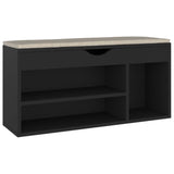 Vidaxl schoenenbank met kussen 104x30x49 cm bewerkt hout zwart