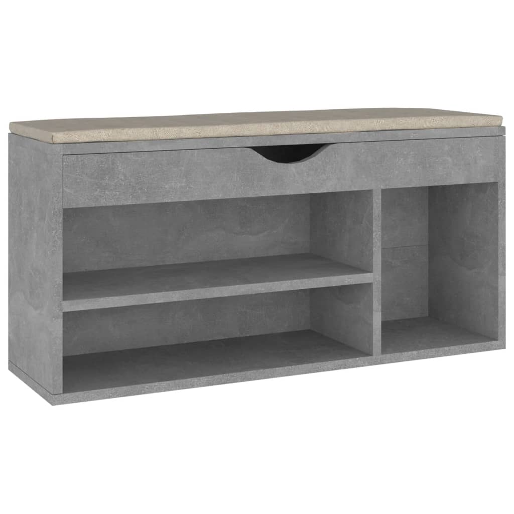 Vidaxl schoenenbank met kussen 104x30x49 cm bewerkt hout betongrijs