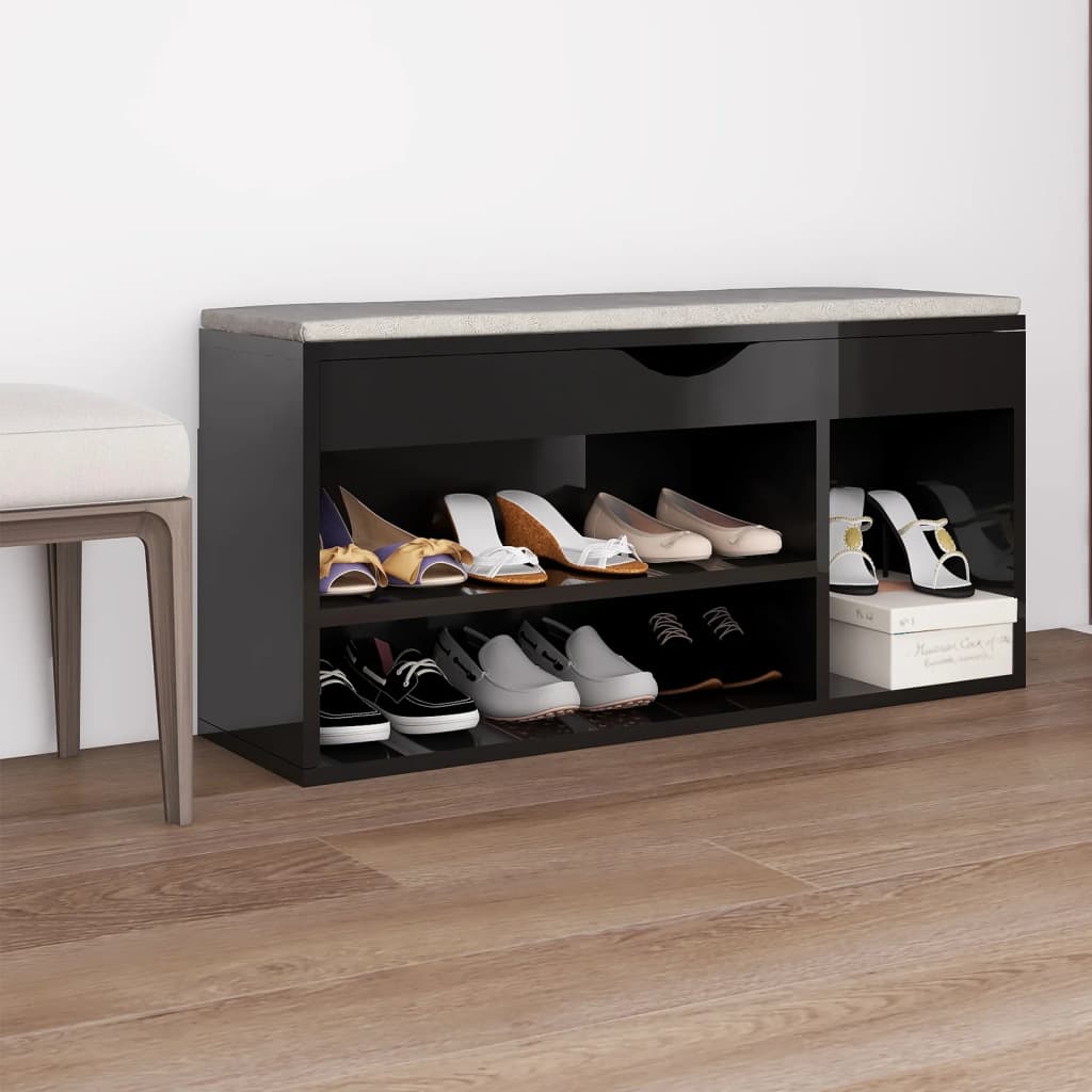 Panca per scarpe Vidaxl con cuscino 104x30x49 cm in legno lucido nero