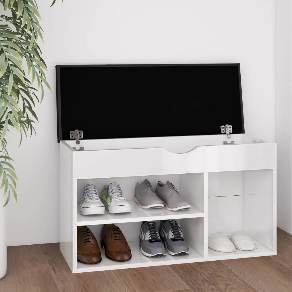 Banc de chaussures vidaxl avec coussin 80x30x47 cm en bois haut brillant blanc