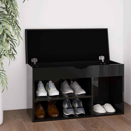 Vidaxl schoenenbank met kussen 80x30x47 cm hout hoogglans zwart