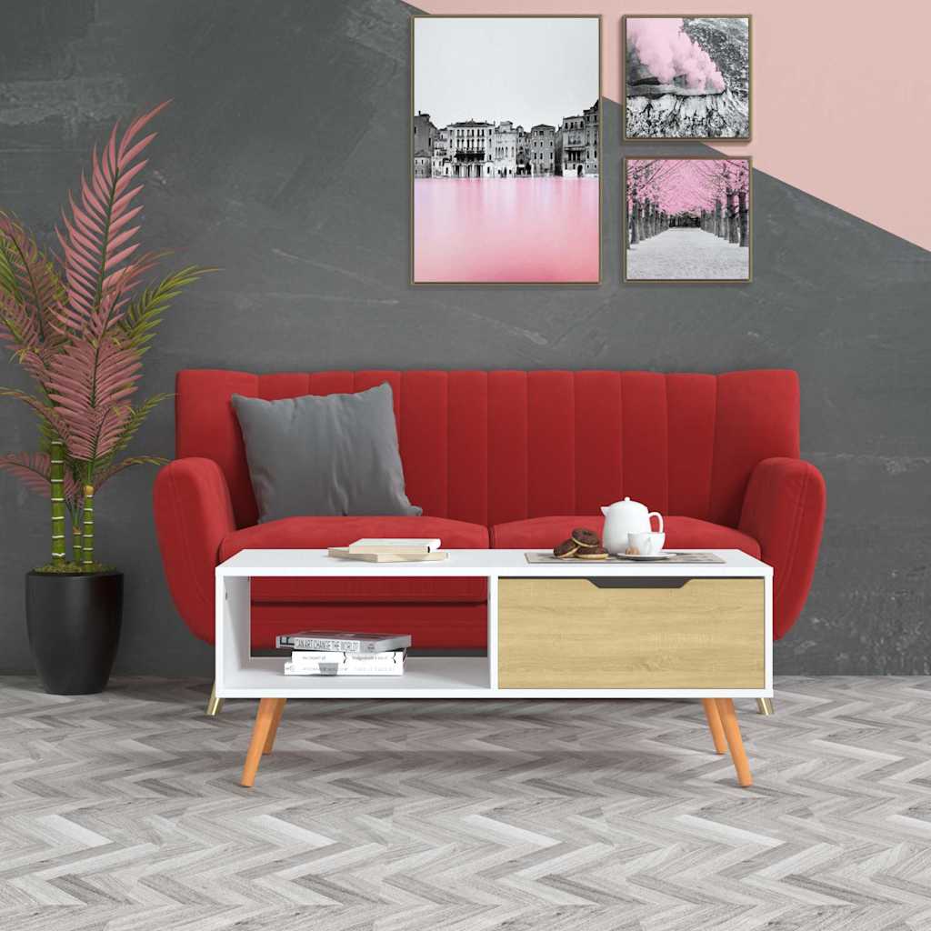 Vidaxl salontafel 100x49,5x43 cm bewerkt hout wit en sonoma eikenkleur