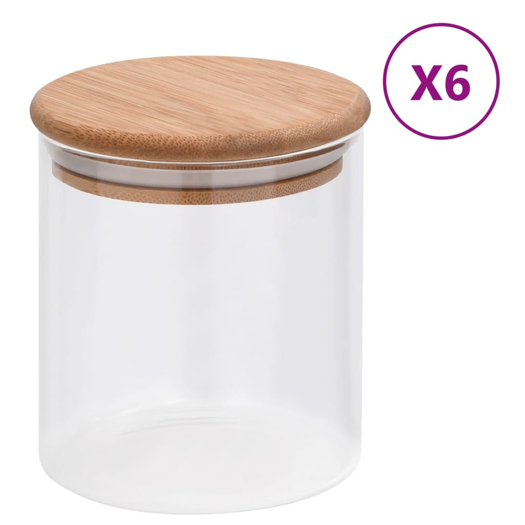 Pots de rangement Vidaxl avec couvercle de bambou 6 st 600 ml de verre