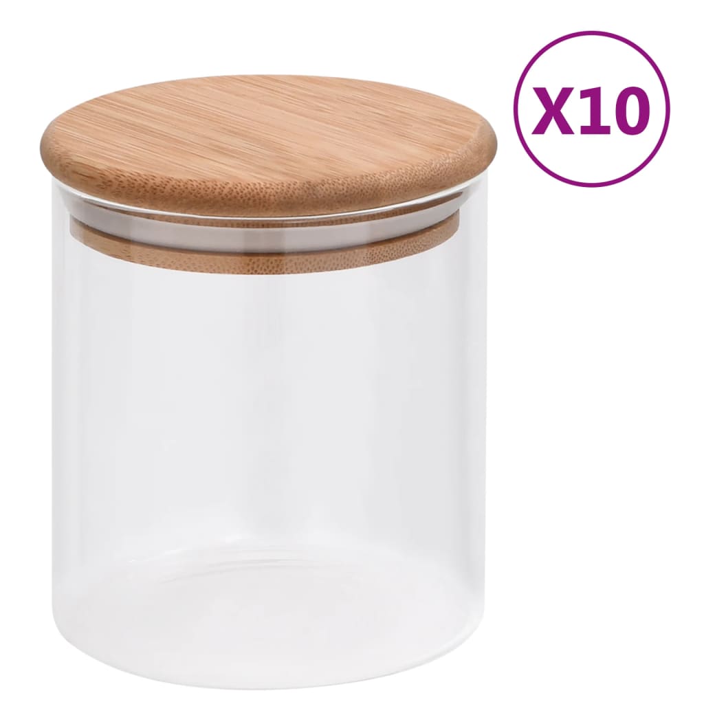 Pots de stockage Vidaxl avec couvercle de bambou 10 pcs 600 ml de verre