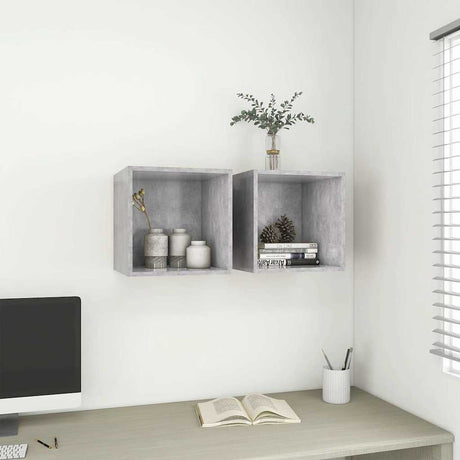 Vidaxl wandkasten 2 st 37x37x37 cm bewerkt hout betongrijs