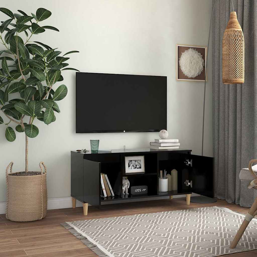 Vidaxl tv-meubel met massief houten poten 103,5x35x50 cm zwart