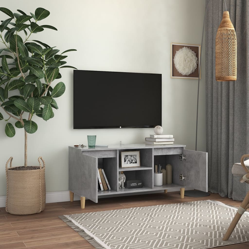 Vidaxl tv-meubel met massief houten poten 103,5x35x50 cm betongrijs