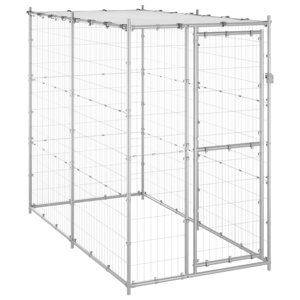 Vidaxl Hond Kennel dobausse mam Daach 110x20x180 cm galvaniséiert Stol