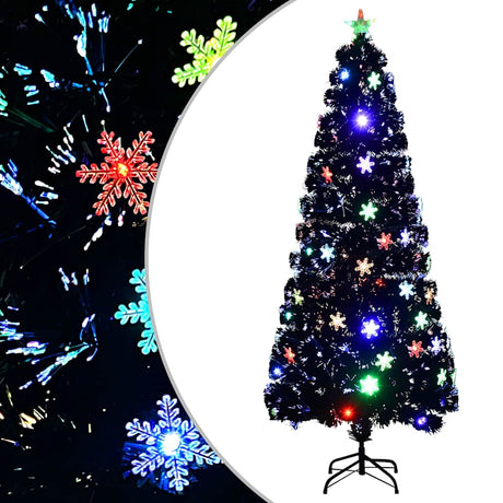 Vidaxl kerstboom met led-sneeuwvlokken 210 cm glasvezel zwart