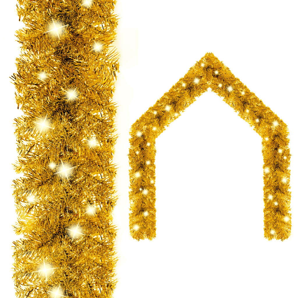 Vidaxl Christmas Garland med LED -lys 5 m gullfarget