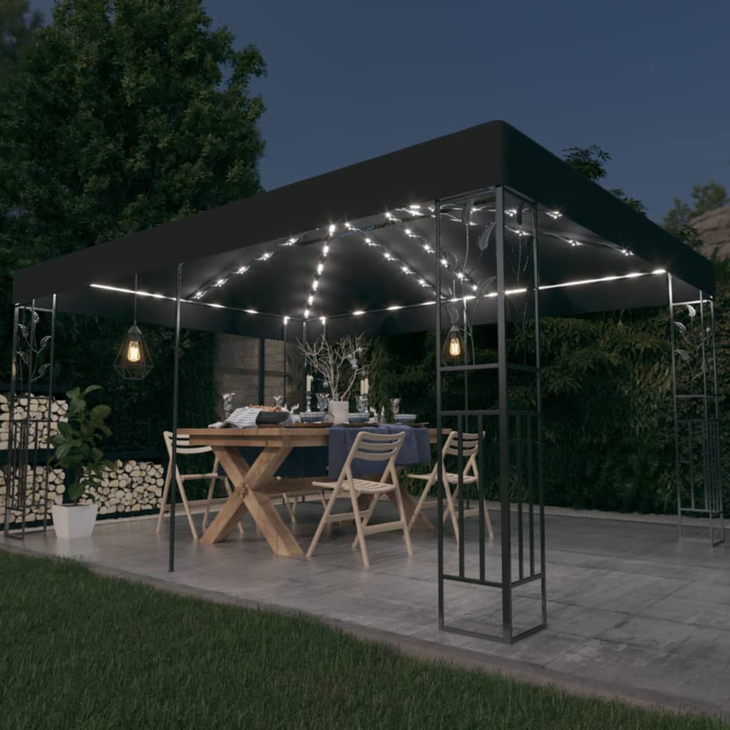 Arbor vidaxl avec toit double et guirlande légère à LED 3x4 m couleur anthracite