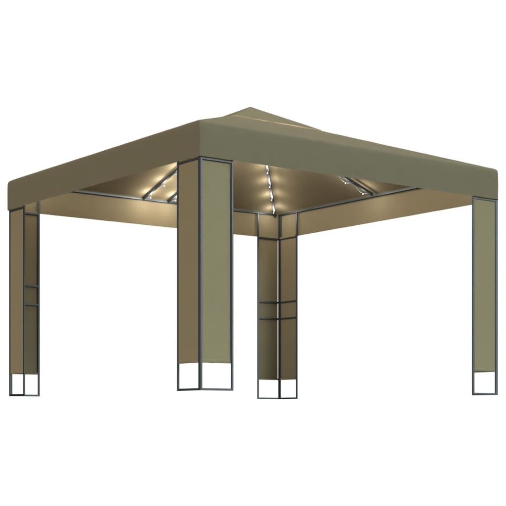 Vidaxl prieel met dubbel dak en led-lichtslinger 3x3x2,7 m taupe