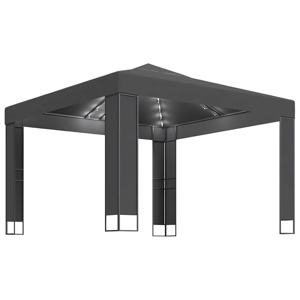 Vidaxl prieel met dubbel dak en led-lichtslinger 3x3 m antracietkleur