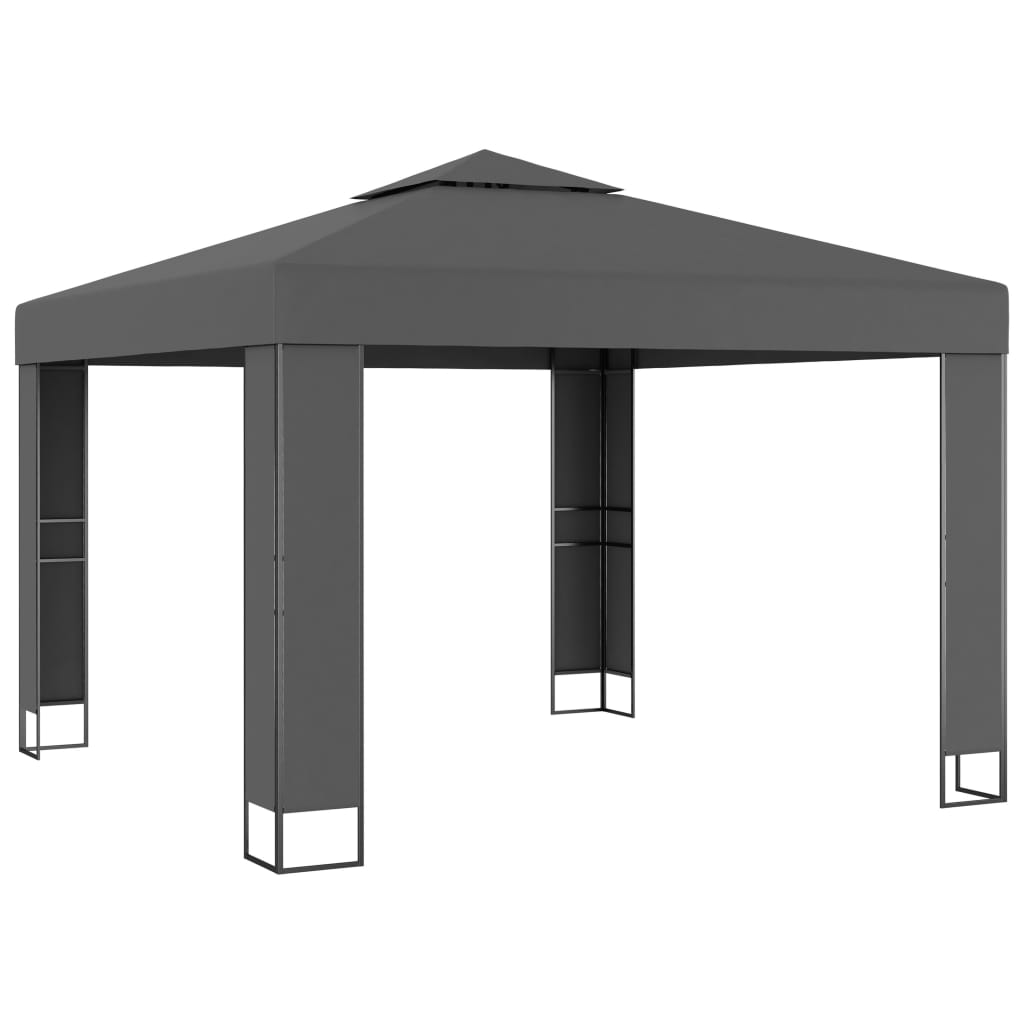 Vidaxl Arbor med dubbelt tak och LED -lätt girland 3x3 m antracitfärg