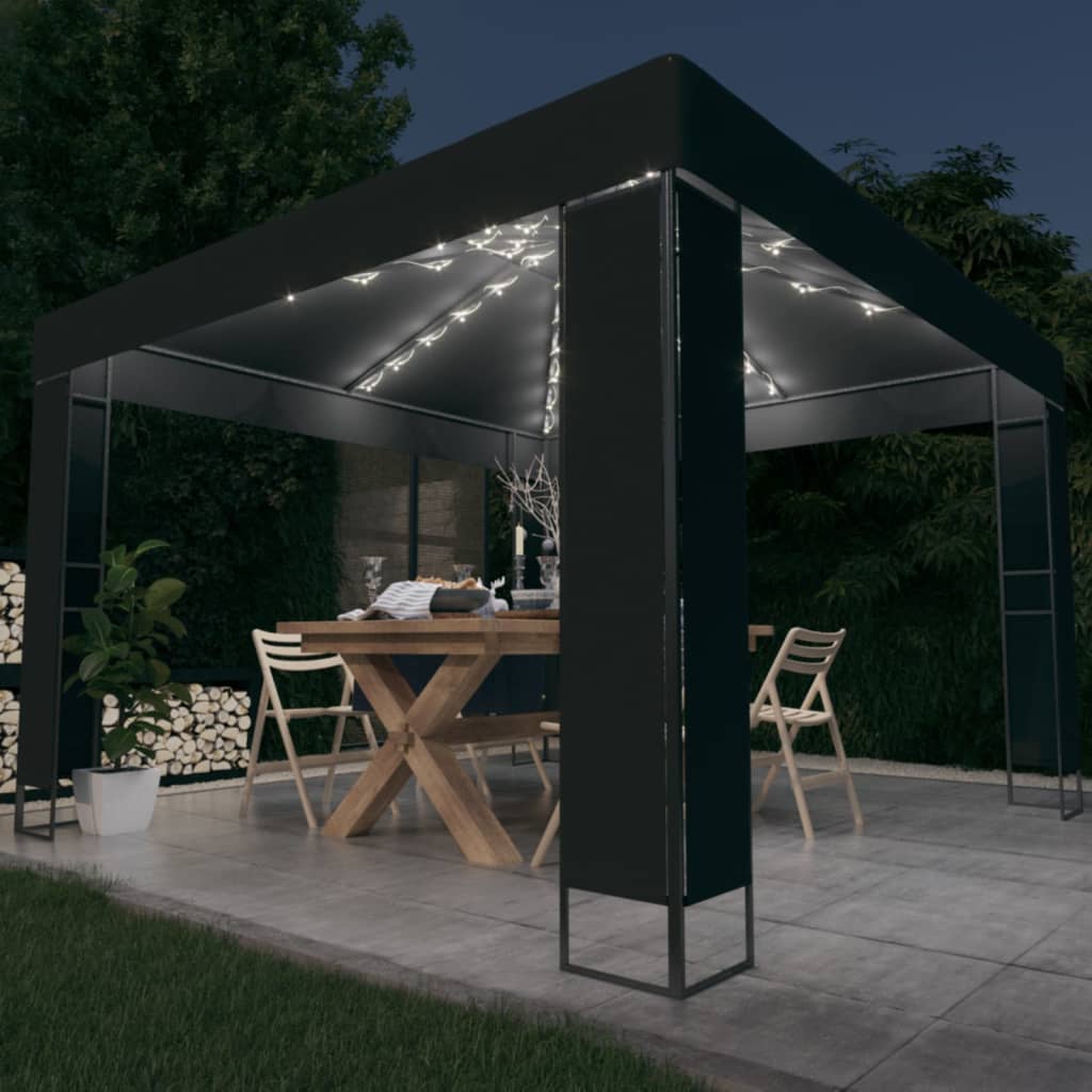 Vidaxl arbor with double roof and LED light garland 3x3 m anthracite color