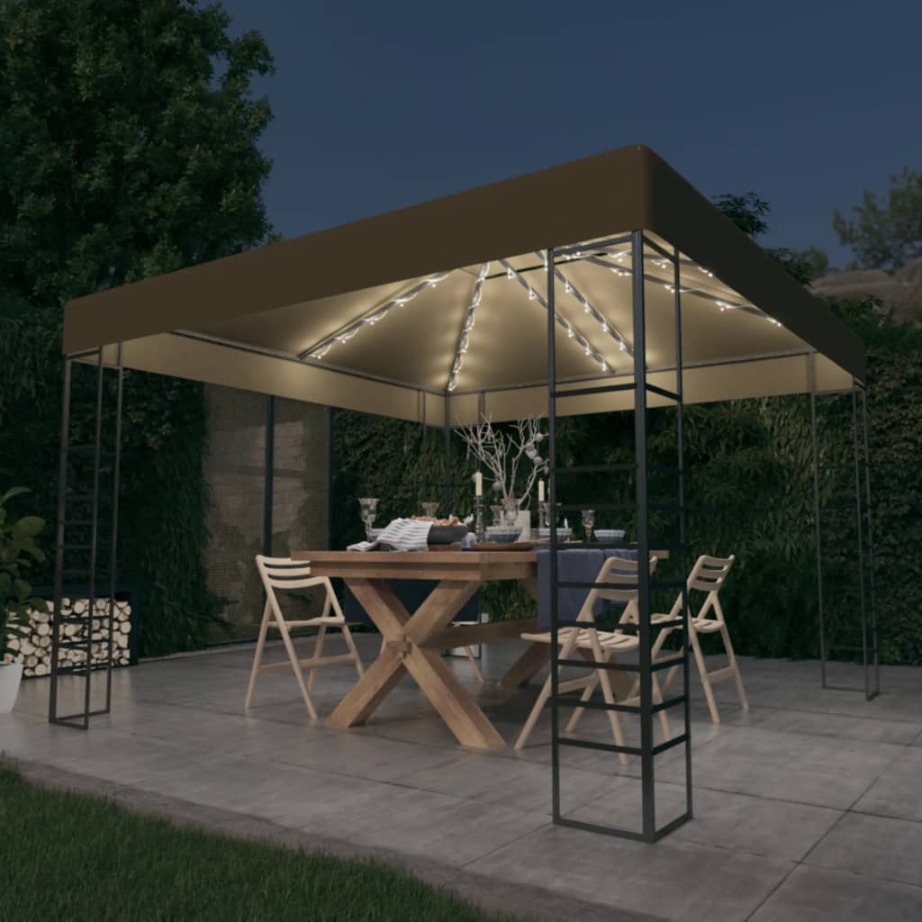 Vidaxl tuinpaviljoen met led-lichtslinger 3x3 m taupe