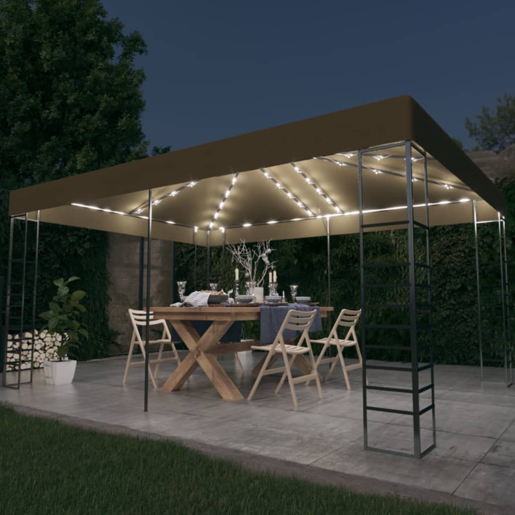 Arbor de Vidaxl con guirnalda de luz LED 3x4 m taupe