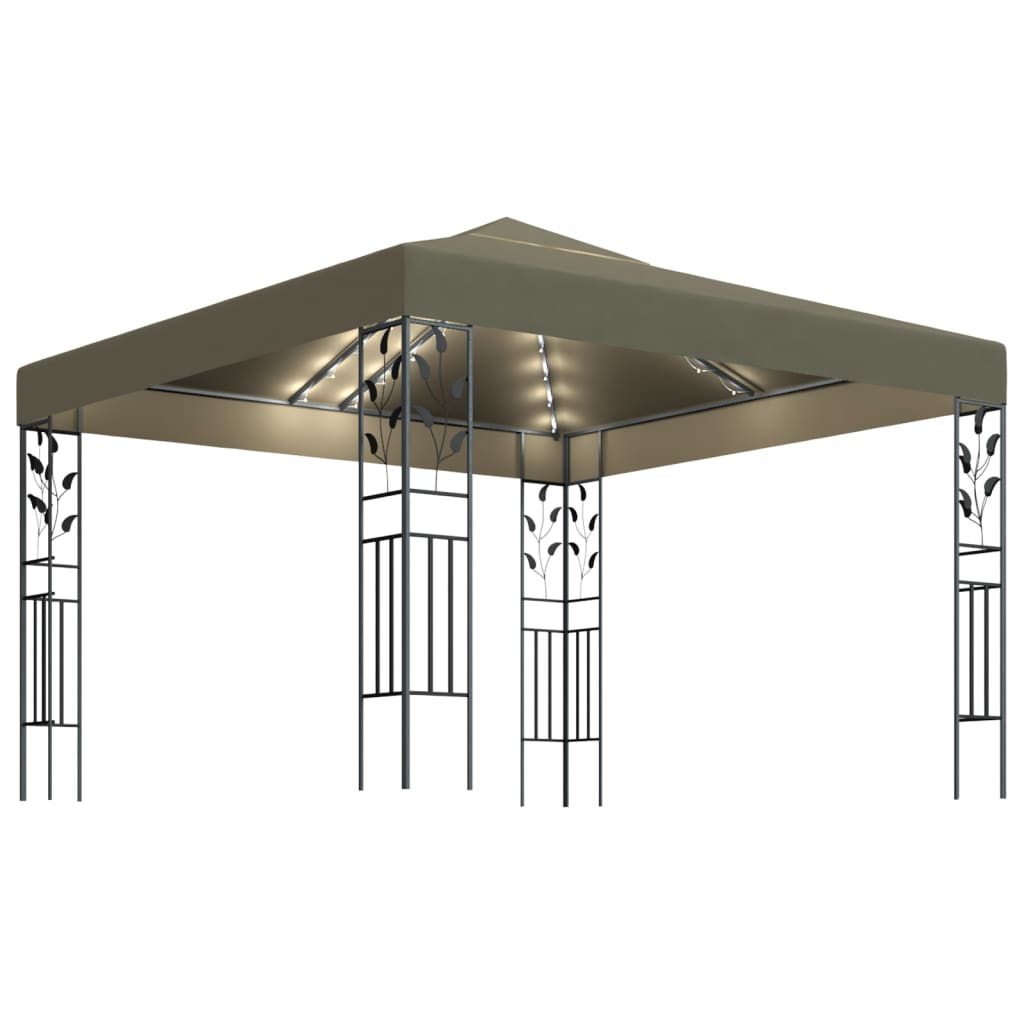 Vidaxl Arbor con ghirlanda leggera a led 3x3 m taupe