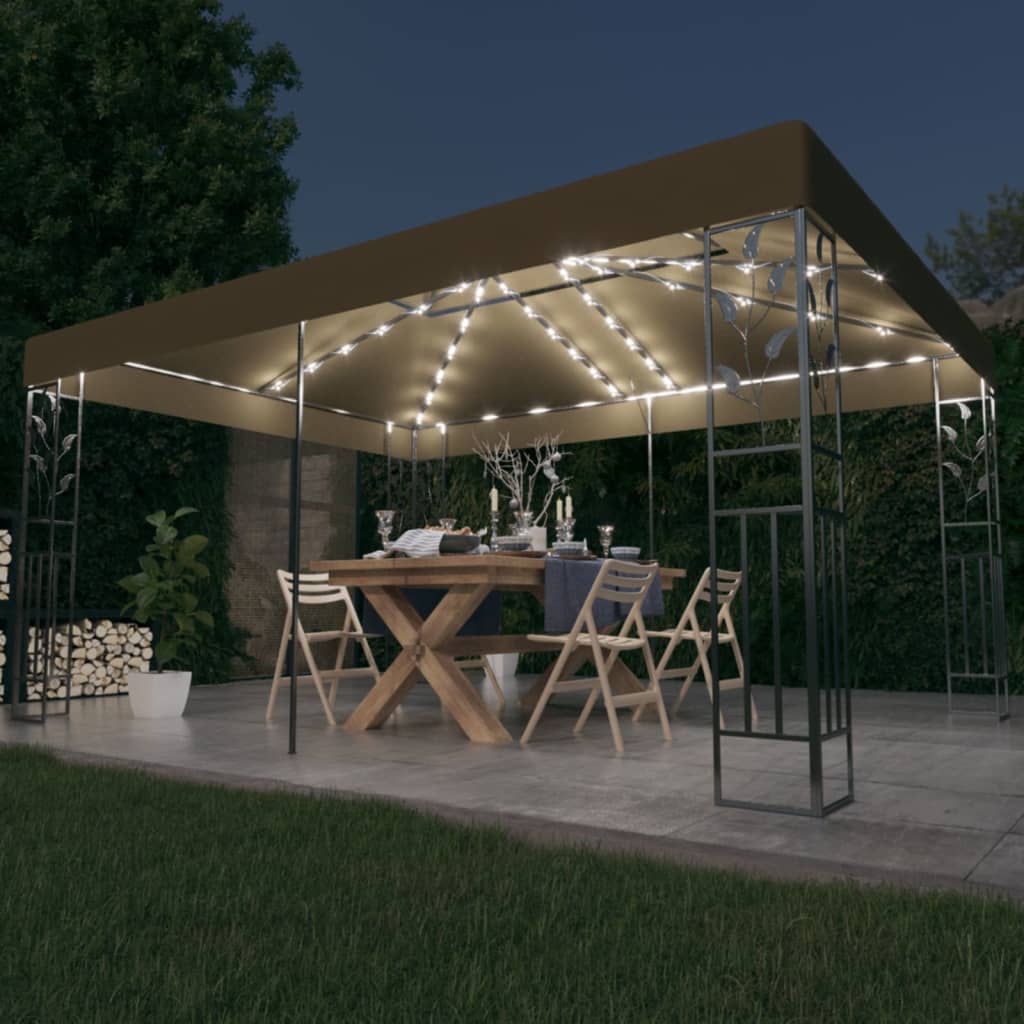 Vidaxl Arbor z podwójnym dachem i światłem LED Garland 3x4 M Taupe