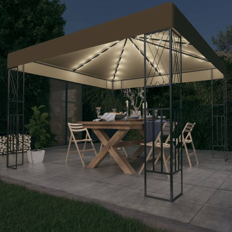 Vidaxl prieel met led-lichtslinger 3x3 m stof taupe
