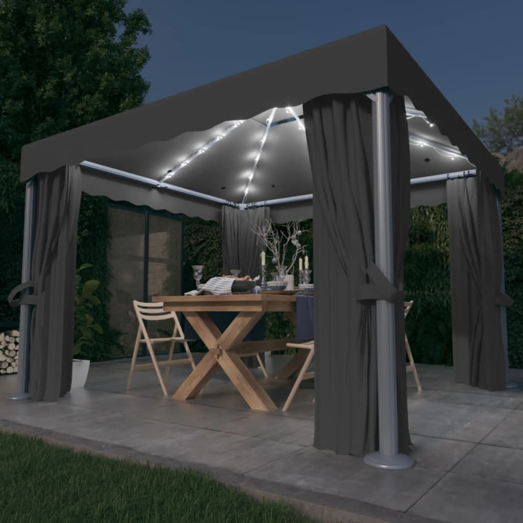 Vidaxl Arbor con tenda e ghirlanda leggera a LED 3x3 m color antracite