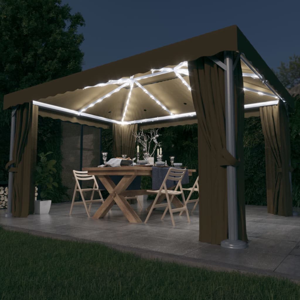 Vidaxl arbor with curtain and LED light garland 4x3 m Taupe