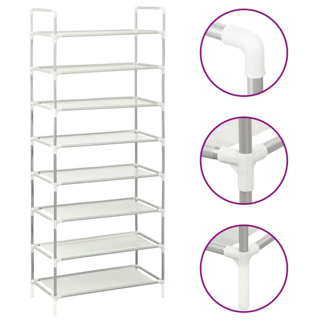 Vidaxl shoe rack with 8 shelves of metal and nonwoven fabric silver color