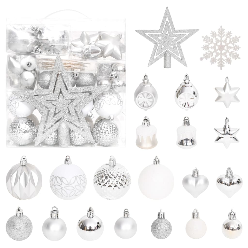 Vidaxl 70-teiliges Weihnachtskugel Set Silber und Weiß