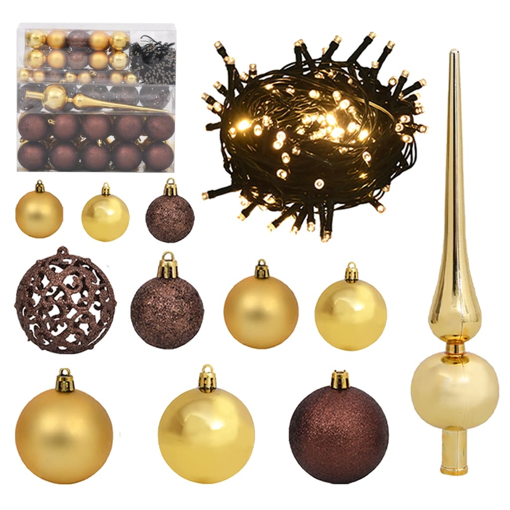 VIDAXL 120-TEIL-Weihnachtsball-Set mit Spitzen- und 300 LEDs Gold und Bronze