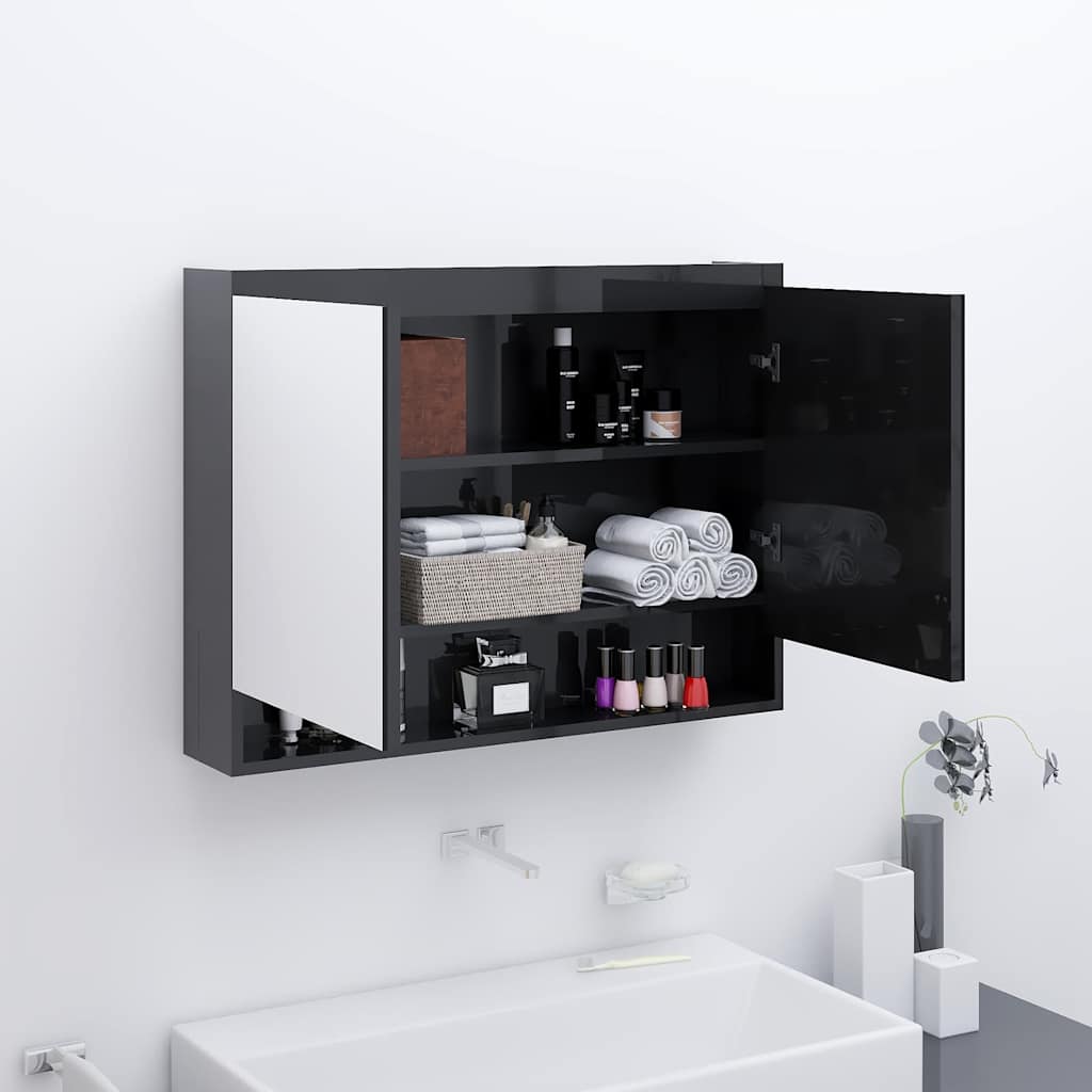 Vidaxl badkamerkast met spiegel 80x15x60 cm mdf glanzend zwart