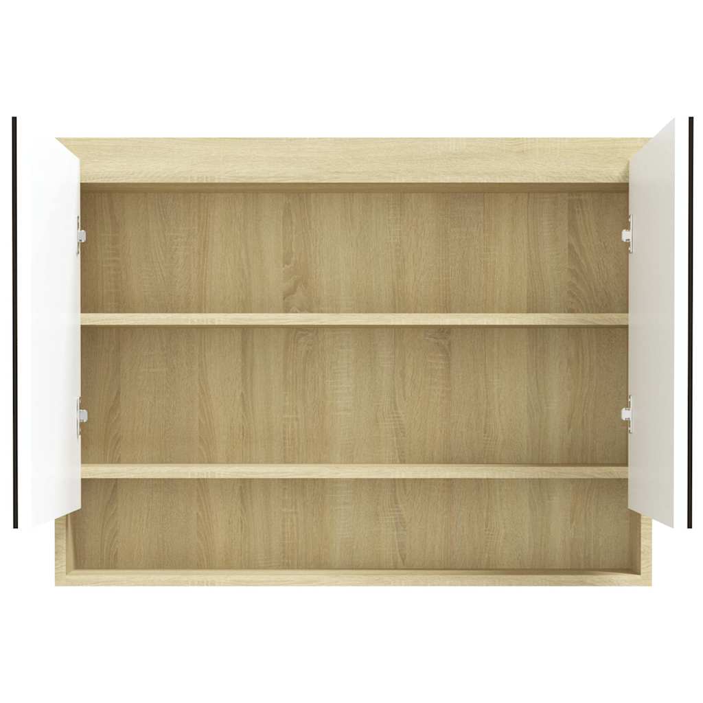 Vidaxl badkamerkast met spiegel 80x15x60 cm mdf wit en eikenkleurig