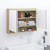 Vidaxl badkamerkast met spiegel 80x15x60 cm mdf wit en eikenkleurig