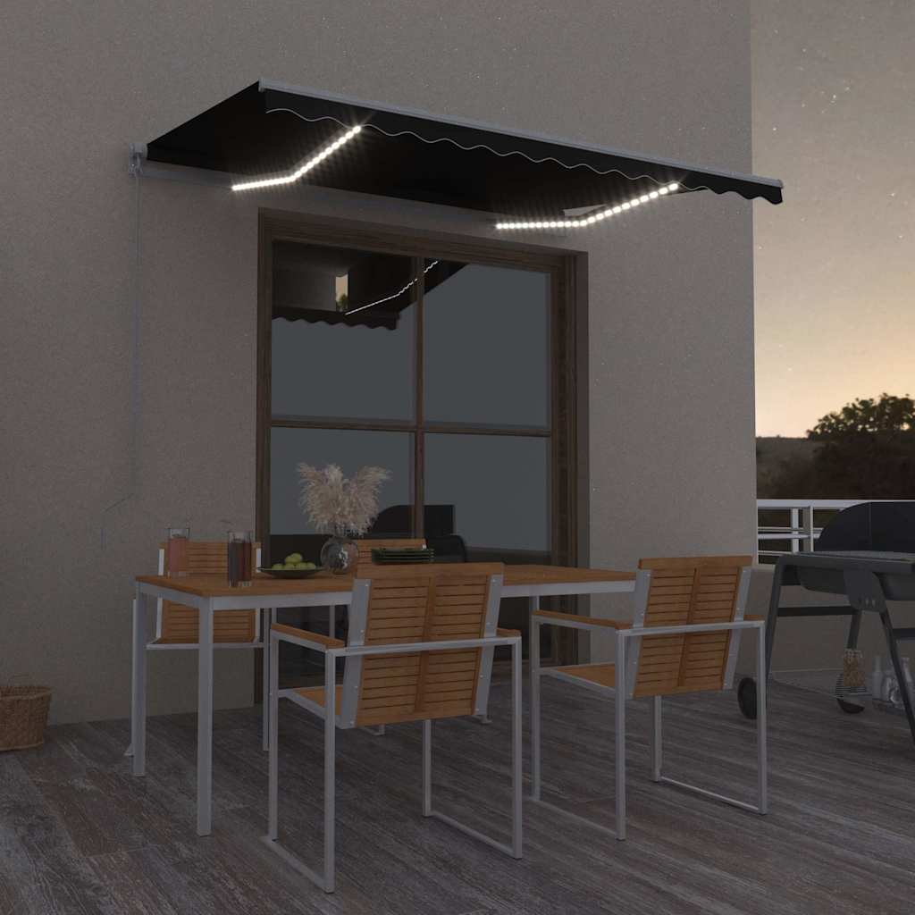 Vidaxl luifel handmatig uittrekbaar met led 300x250 cm antracietkleur