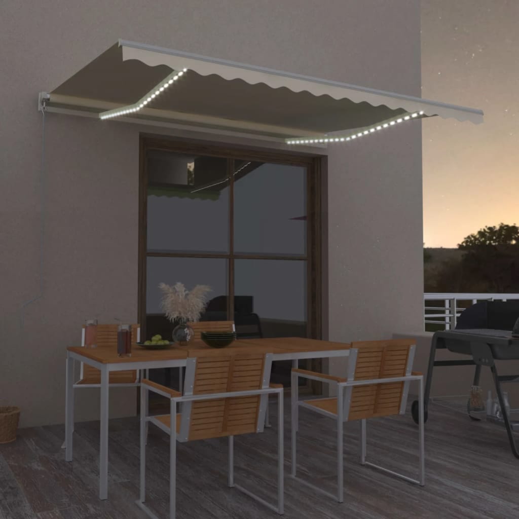 VidaXL Luifel handmatig uittrekbaar met LED 450x300 cm crèmekleurig