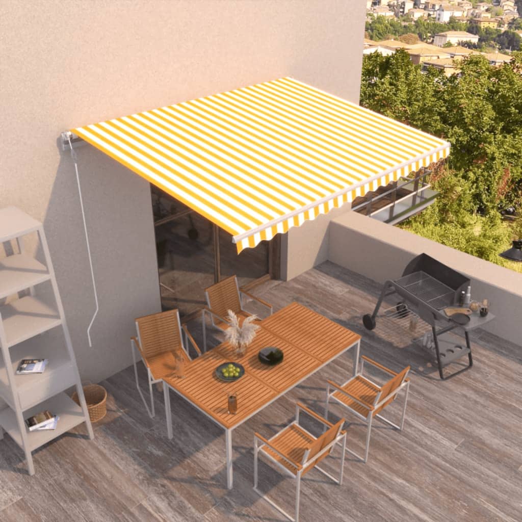 VidaXL Luifel automatisch uittrekbaar 400x350 cm geel en wit