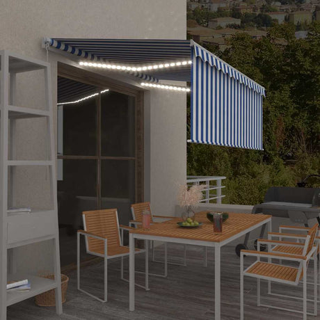 Vidaxl luifel handmatig uittrekbaar rolgordijn led 3x2,5 m blauw wit
