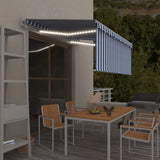 Vidaxl luifel met rolgordijn, led en windsensor 3x2,5 m blauw en wit