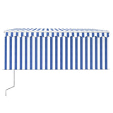 VidaXL Luifel met rolgordijn, LED en windsensor 3,5x2,5 m blauw en wit