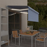VidaXL Luifel met rolgordijn, LED en windsensor 3,5x2,5 m blauw en wit