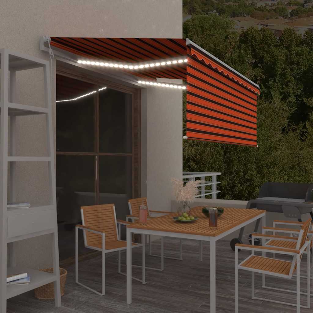 Vidaxl luifel met rolgordijn, led en windsensor 3,5x2,5 m oranje bruin