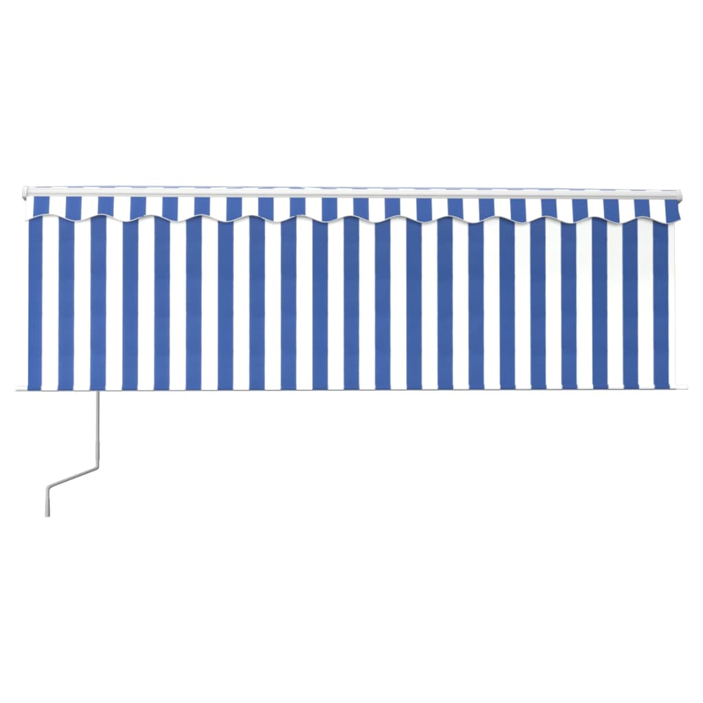 VidaXL Luifel automatisch rolgordijn LED windsensor 4x3 m blauw en wit